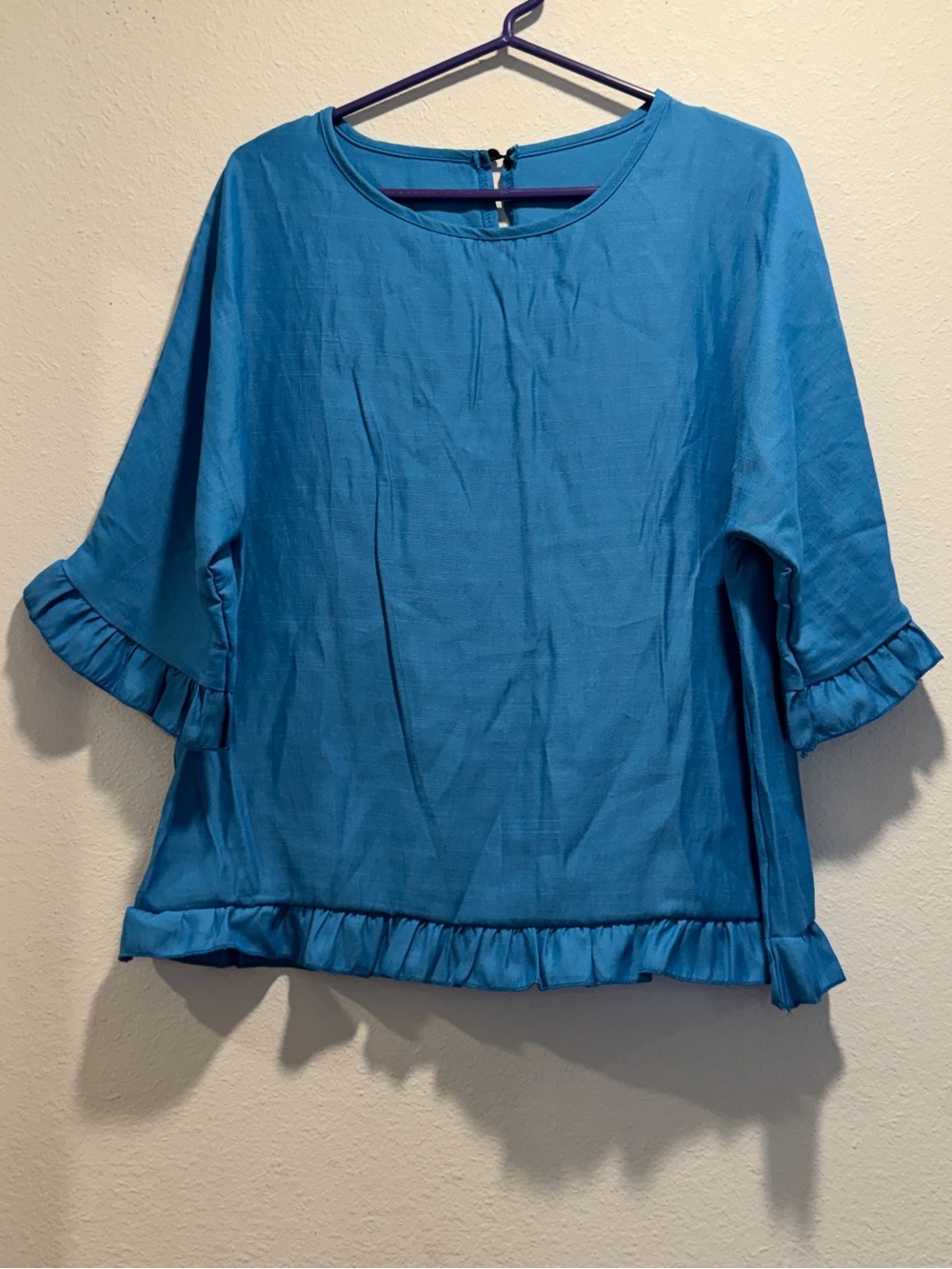 100% Linen Blue Tunic Women’s Medium Lagenlook, Cottagecore Twee Blouse